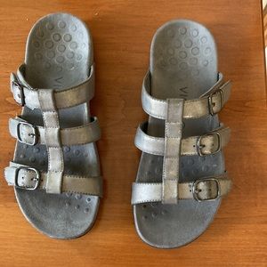 Vionic, silver or pewter sandals, size 6